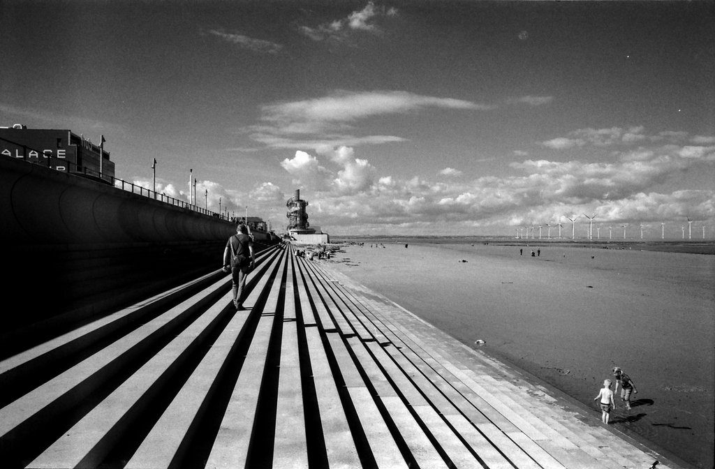 Black on white photo of Redcar shot on Ilford film