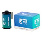 Images shows Kentmer 100 35mm film cassette next to the carton