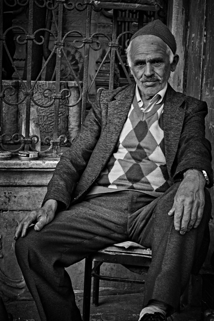 Black and White Street Photo of Man in Instanbul