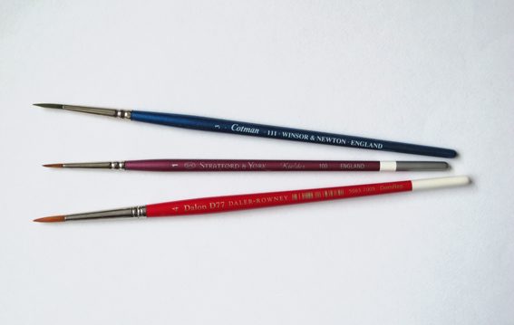 Brushes suitable for hand colouring black and white darkroom prints