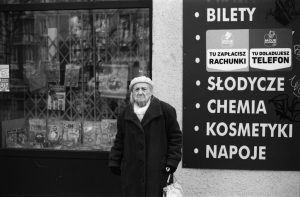 Black and white portrait taken in Warsaw and show on ILFORD film