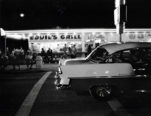 Black and white photo of Mercedes Benz by Bob SOltys shot on ILFORD Delta 3200 film