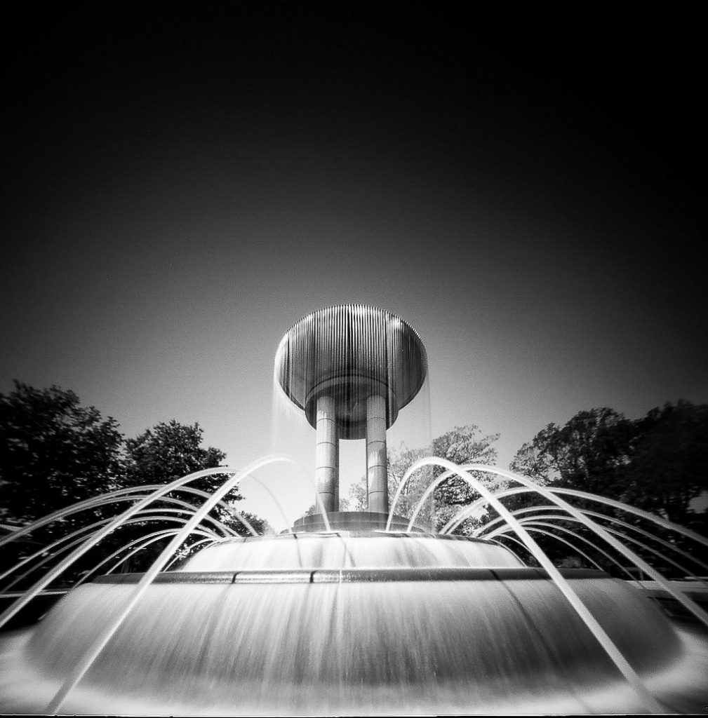 @thisJasonSelf Fountain - shot on @ILFORDPhoto Delta 100 with a @realitysosubtle 6x6 #pinhole camera.
