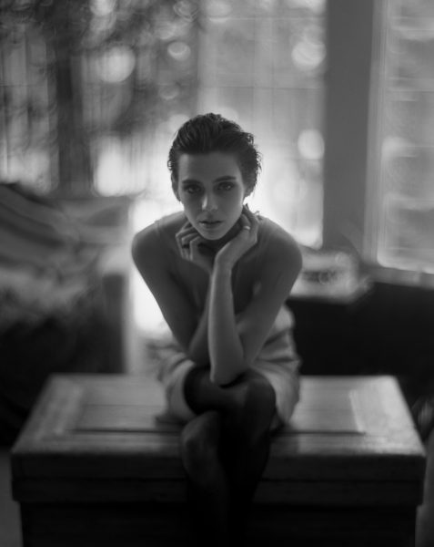 Black and white large format film portrait by Sandy Phimester