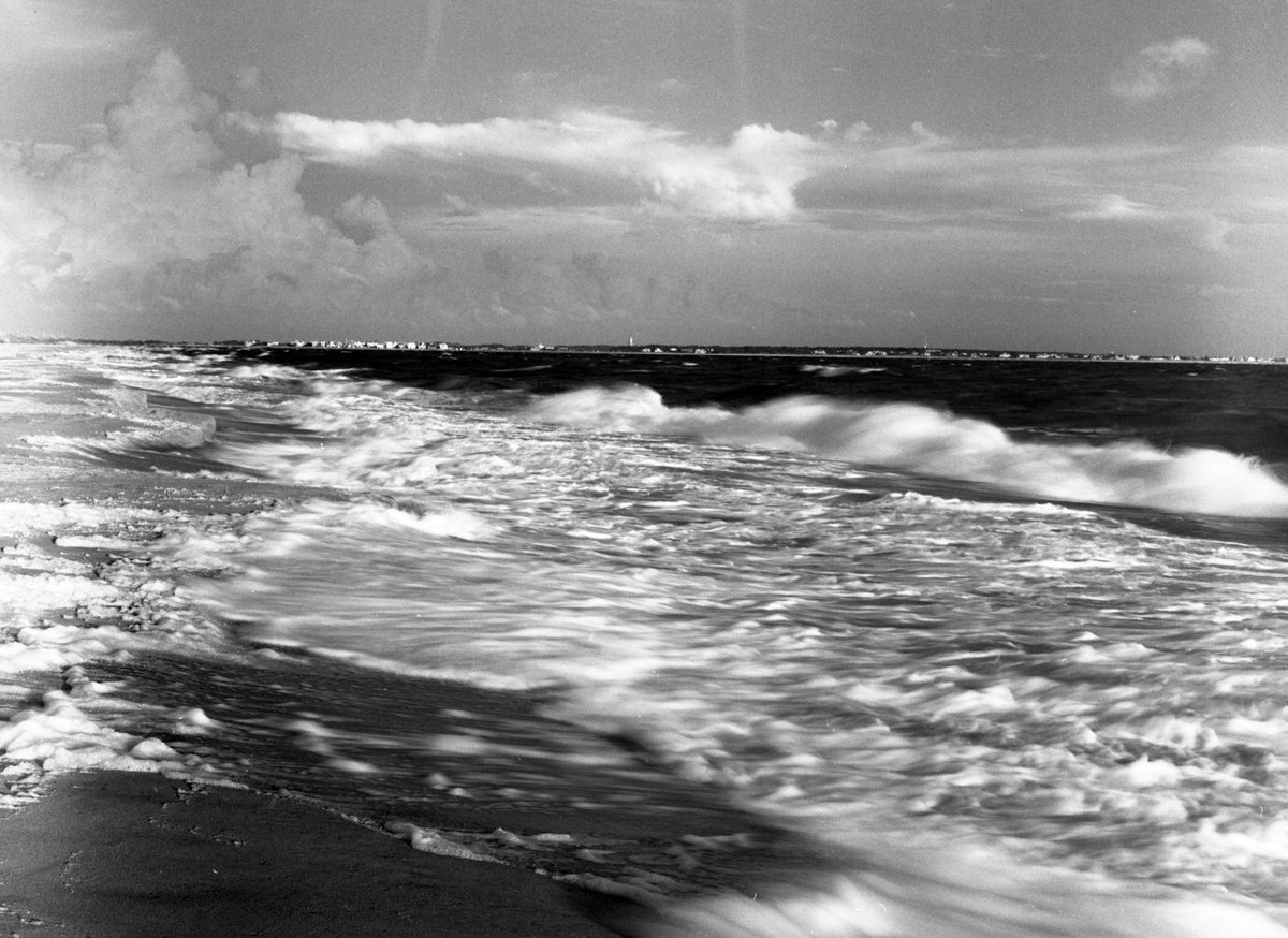 Black and white photo shot on ILFORD Delta 100 film by @junctionrails Ocean's Fury, Oak Island, NC 2017 