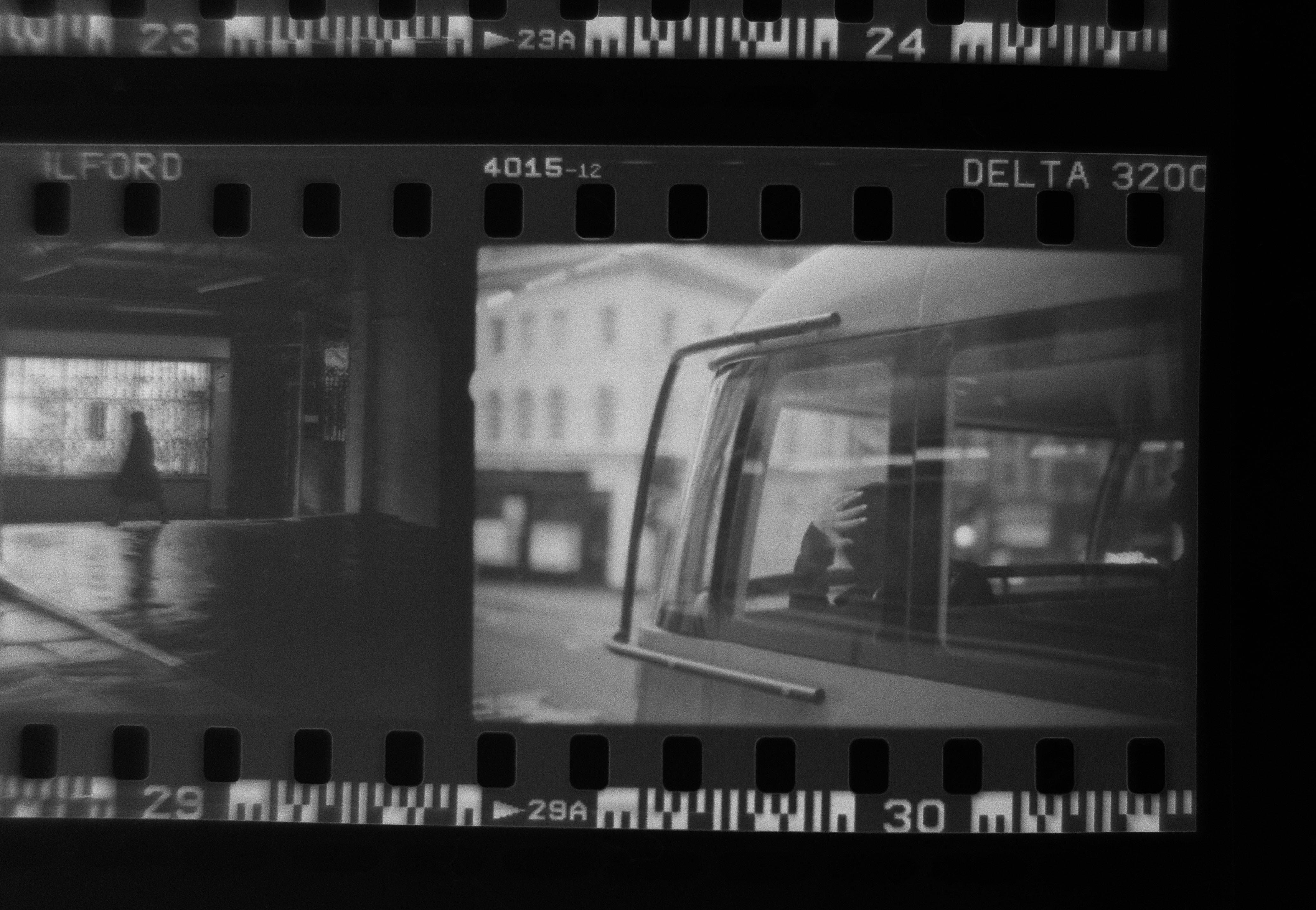 Black and white negative shot on ILFORD Delta 3200 film by Simon King