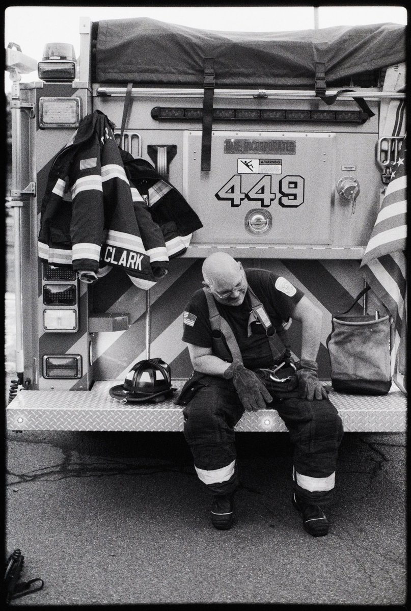 @MattAngleyPhoto May 5 Hootlet More “Taking a Blow” ? Canon AE-1 + Canon FD 28mm f/2.8 ? Ilford Delta 3200 #Firefighter #fireman #filmphotography #film #believeinfilm #environmentalportrait #blackandwhite #blackandwhitephotography #filmisnotdead #35mm #photography #fridayfavourites #ilforddelta3200 #ilfordfilm