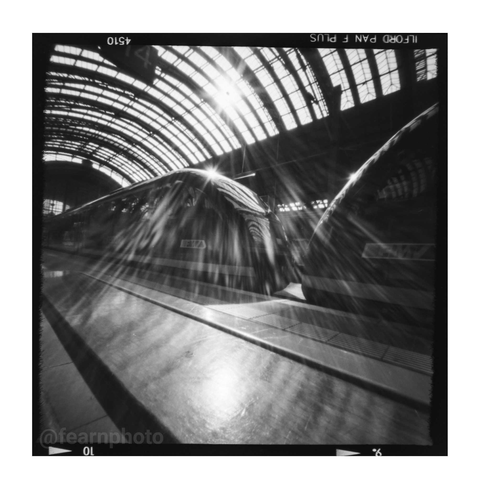 fearnphoto Frankfurt (Main) Hauptbahnhof, July 2019. 16 second exposure with #zeroimage2000 #pinhole camera. #Ilfordphoto PAN F PLUS 50 #ilfordfilm #ilfordpanf #zeroimage #pinholecamera #pinholephotography #lensless #believeinfilm #blackandwhitephotography #mediumformat #6x6film #fridayfavourites #welovefrankfurt #frankfurt @ilfordphoto