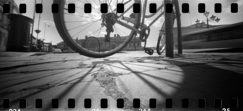 @JohnScarbro1 · 22h Spokes. @ONDUpinhole 135 Panoramic mk.3 @ILFORDPhoto HP5+. #believeinfilm #filmphotography #blackandwhitephotography #pinhole #pinholephotography #lensless #ilfordphoto #ilfordhp5 #fridayfavourites #lines #ondupinhole