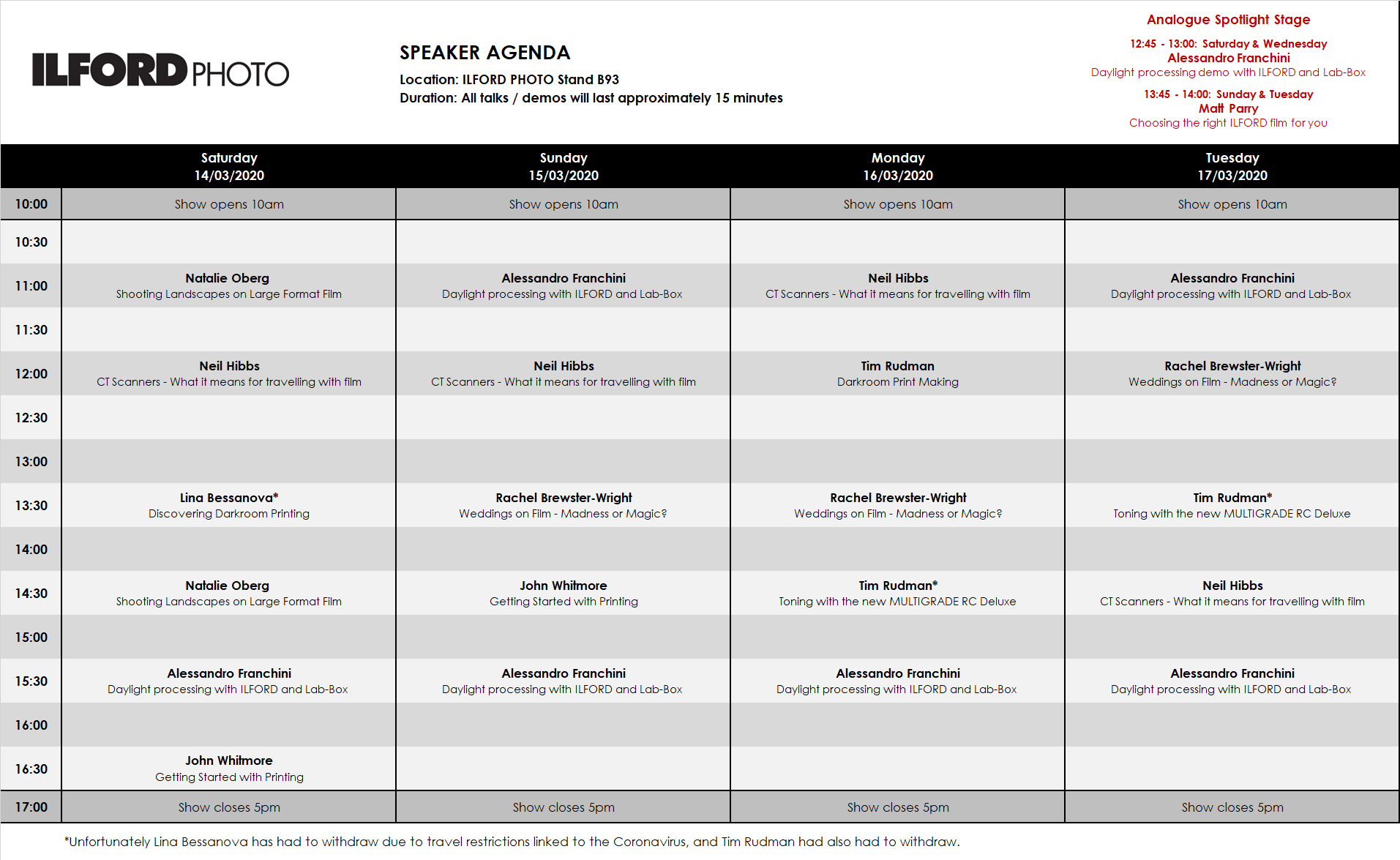 Ilford Photo stand guest speakers at the Photography Show 2020