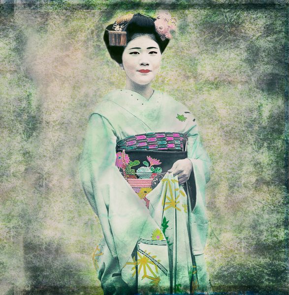Image of a Geisha shot on large format black and white film