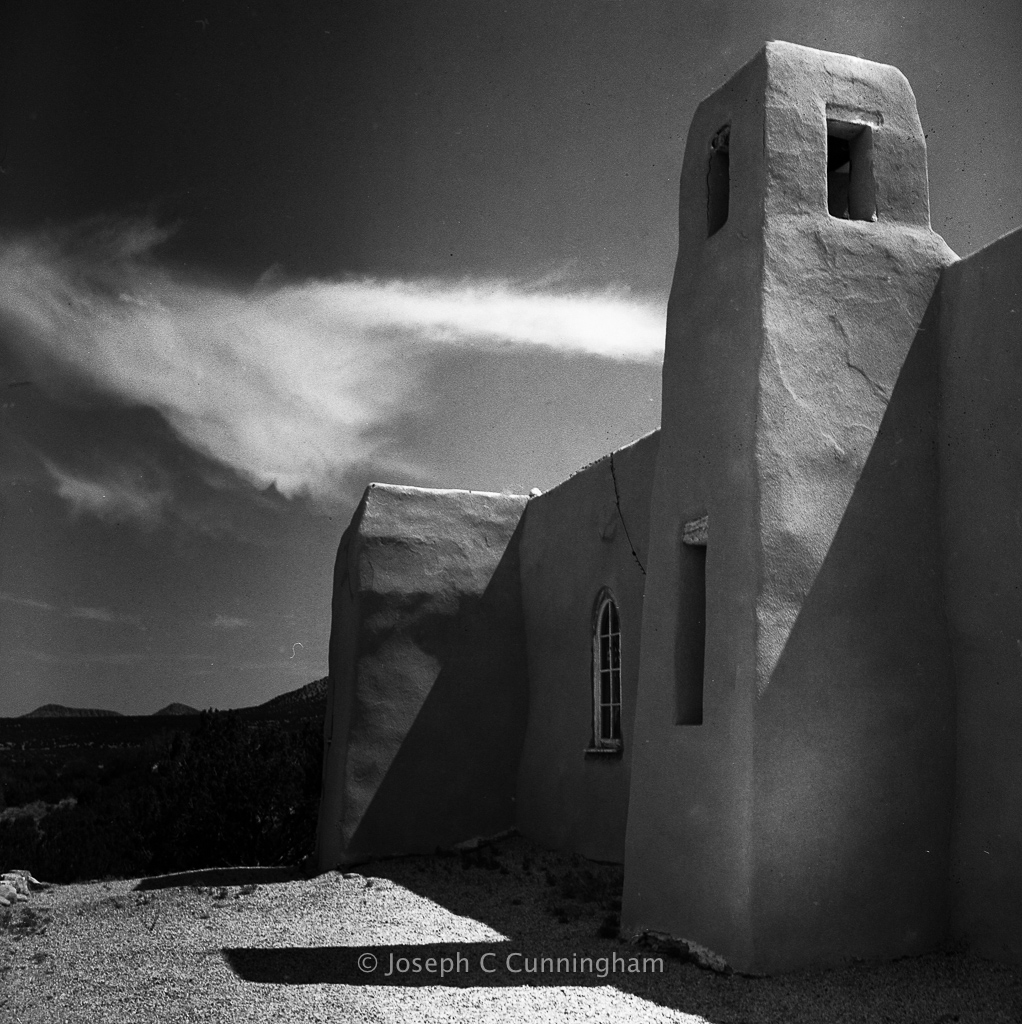 @JoeCCunningham · Jul 21 "San Francisco de Asis" Golden New Mexico #shotonpanf using my Yashica Mat 124 (no g), orange filter, developed in Perceptol. @ILFORDPhoto #Ilford