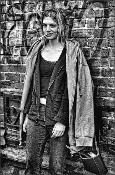 girl with cigarette shot on HP5+ black and white film by Crombie MacNeill