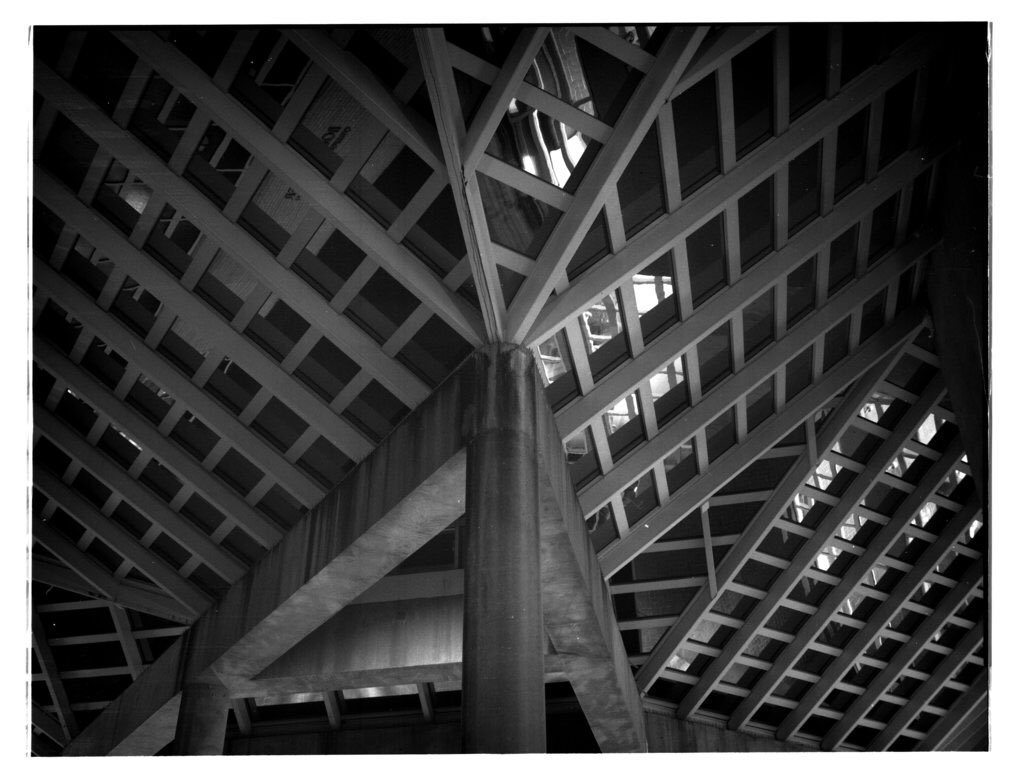 @uberpikey · Dec 1 Replying to @ILFORDPhoto Shot on 8x10 HP4 (yes, you read that right) Moudy Hall at Texas Christian University last night. Developed in ascorbic acid, sodium carbonate, and IPA with cloves steeped in it.