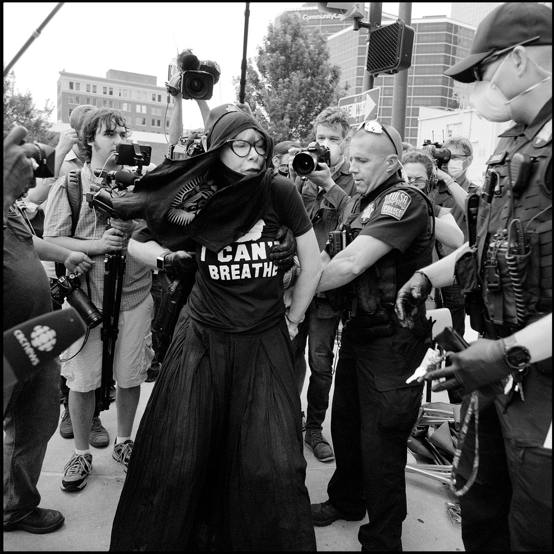 The arrest of Sheila Buck, at Donald Trump’s rally. Tulsa, OK. Ilford Delta 400.