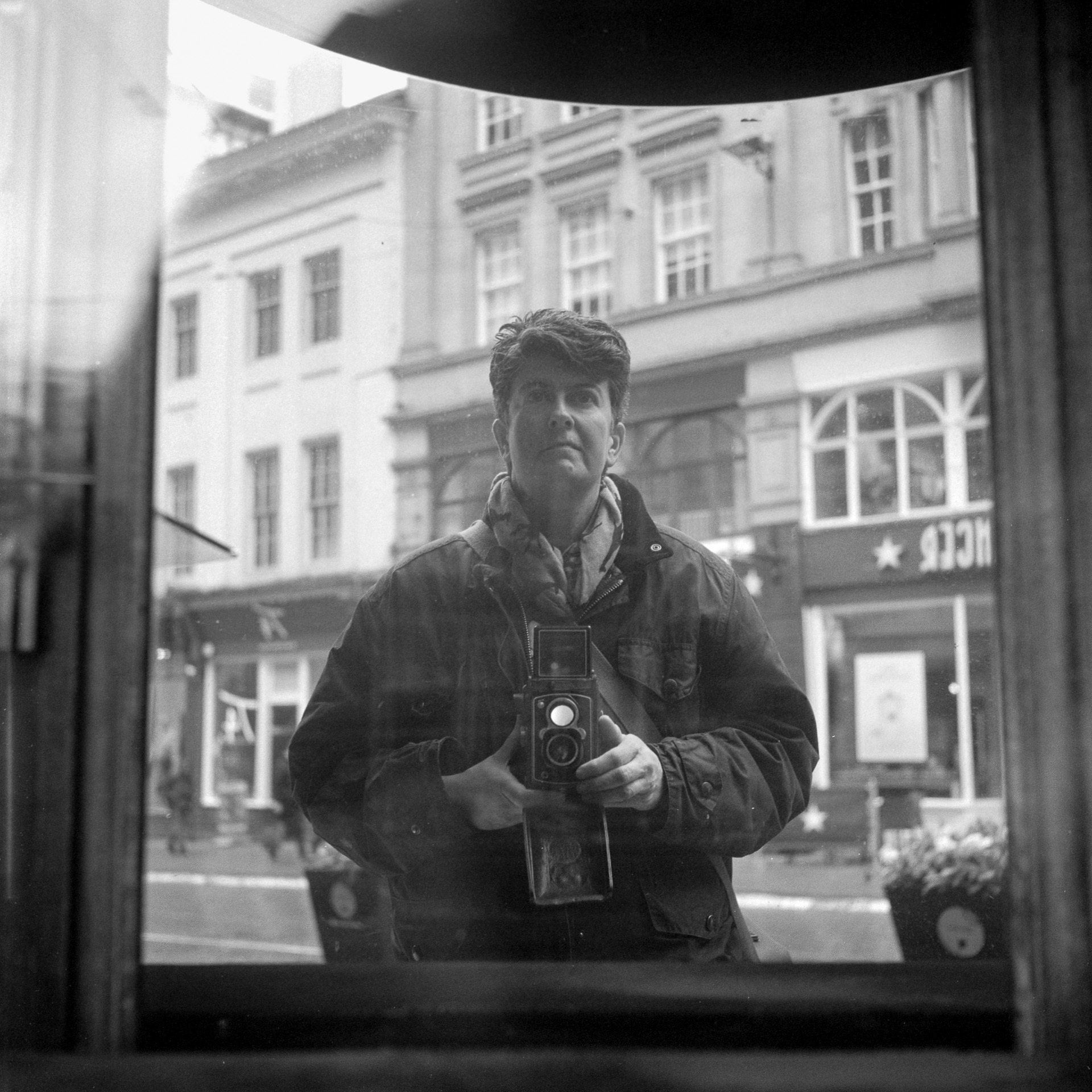 @paulasmithphoto · 2m Replying to @ILFORDPhoto A bit late in the day, but thought I'd post anyway. This was taken last year just before lockdown a photo walk for one in Birmingham. (I need a haircut already!) Taken Vivian stylie on a Rolleiflex Automat and Ilford HP5+ #ilfordphoto #fridayfavourites #meonfilm