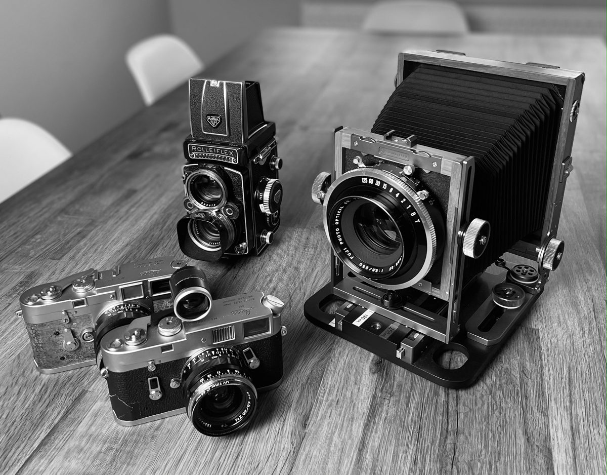 Leica M3, Leica M4, Rolleiflex 2.8F & Chamonix 45N2.