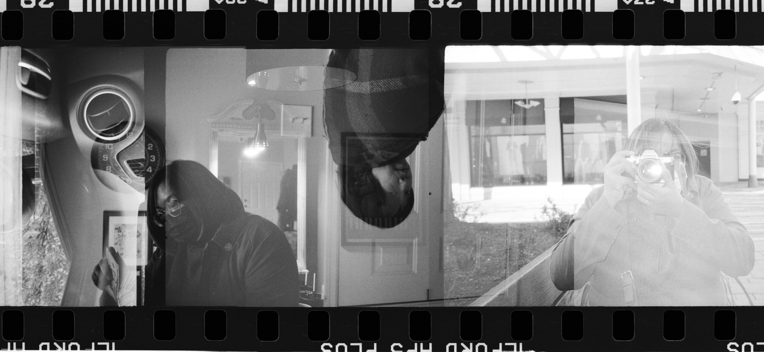 @PapaShittyCams Replying to @ILFORDPhoto I did a double exposure roll of Ilford HP5 Plus using two different cameras & got this triptych of @SammishSquare . #ilfordphoto #fridayfavourites #unexpected