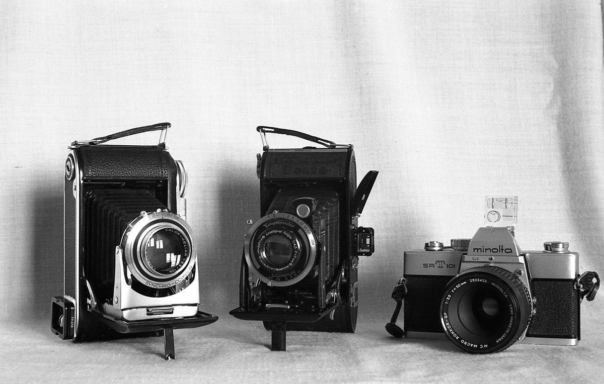 M.C.FitzGerald – 015: Cameras, l to r : Voigtländer Bessa II, Voigtländer Bessa, Minolta SRT 101