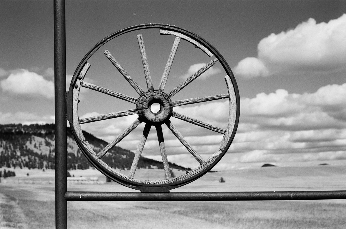 Black and white image of a wheel
