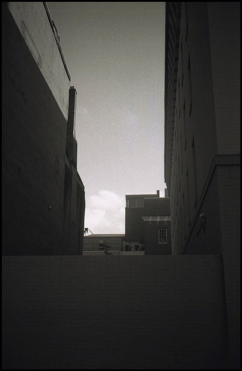 Black and white photo of a building