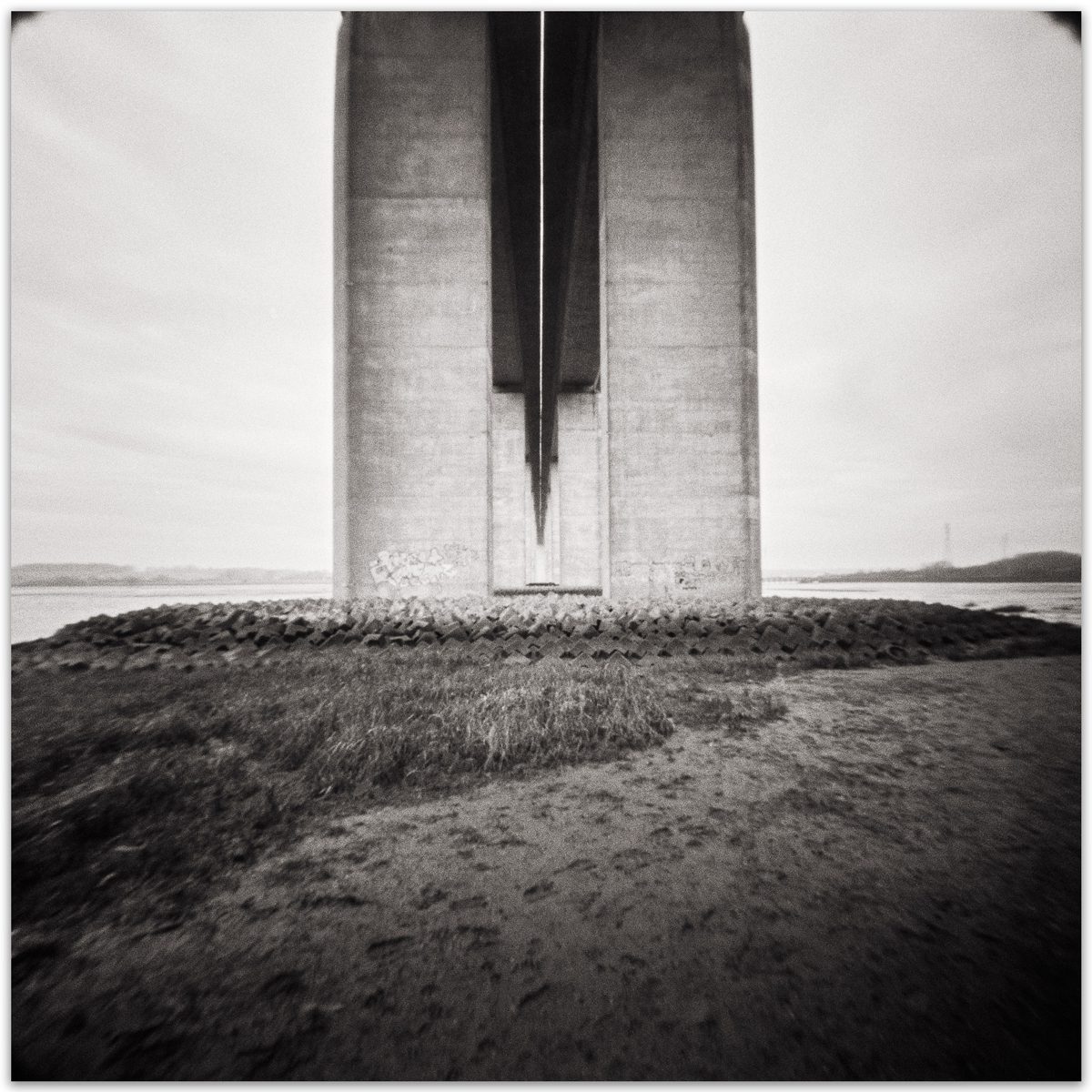 Black and white pinhole picture of a building