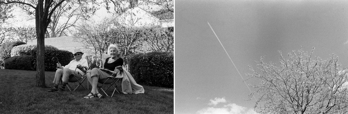 Two elderly couple with a sky photo next to the image