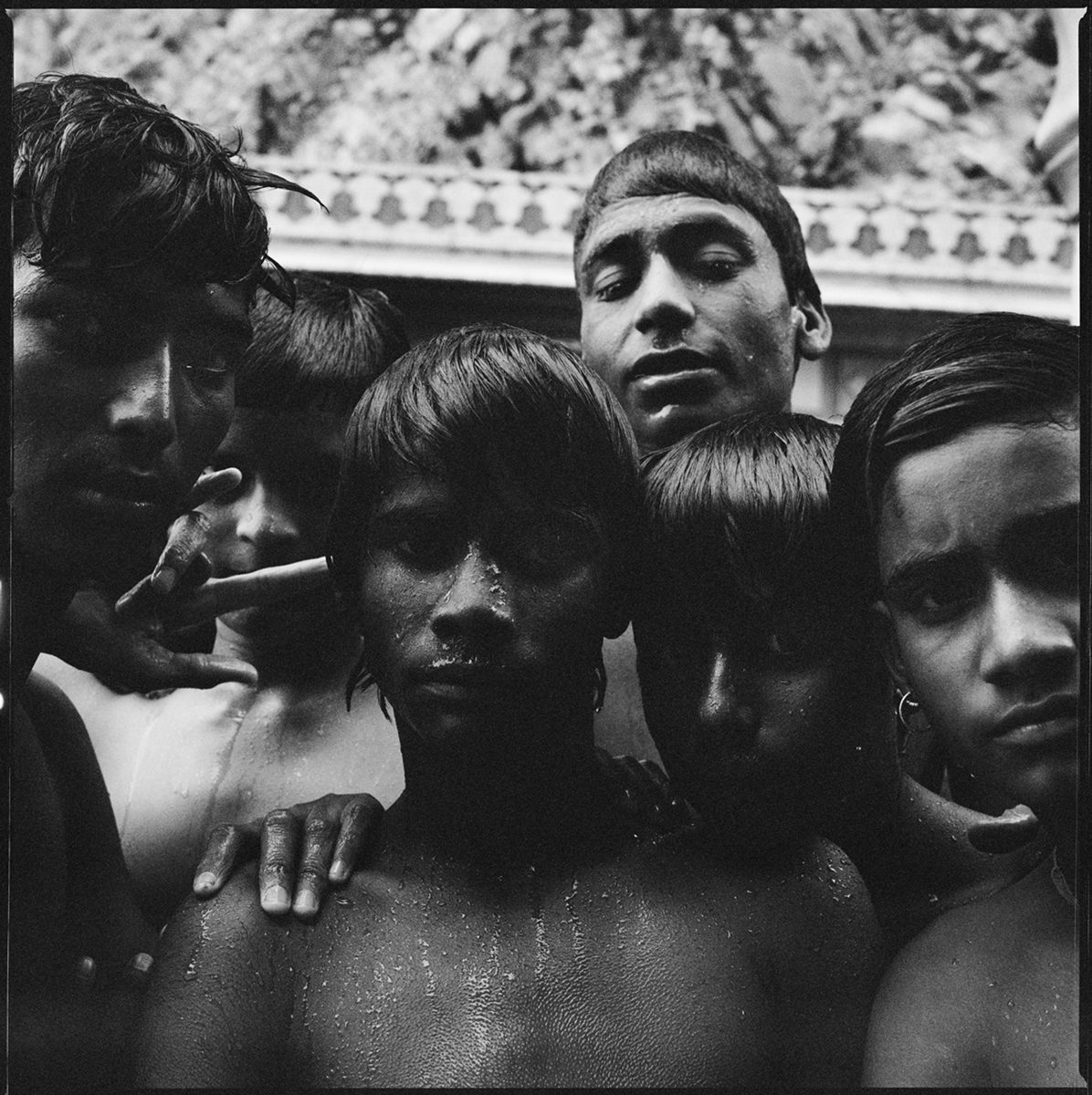 Portrait of a group of boys, high contrast