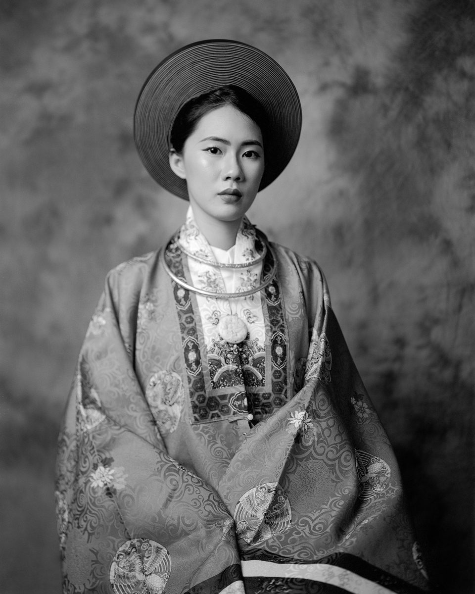 Black and white portrait of an Asian woman