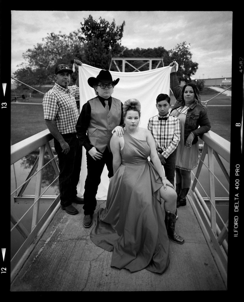 Black and white photos of a family going to prom