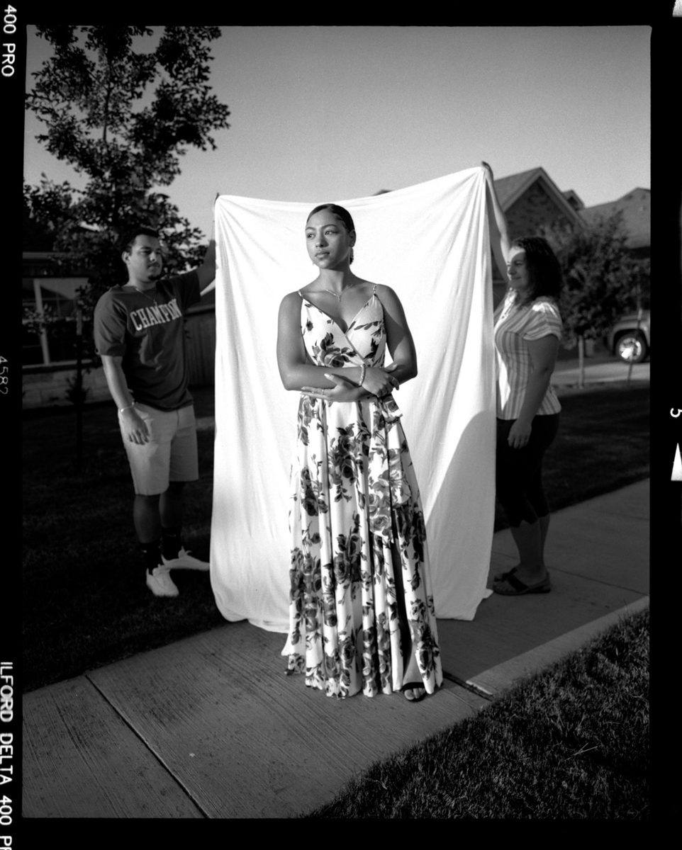 Black and white portrait of a girl go to prom