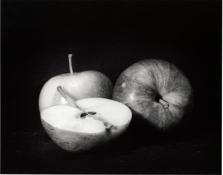 Black and white photo of apples