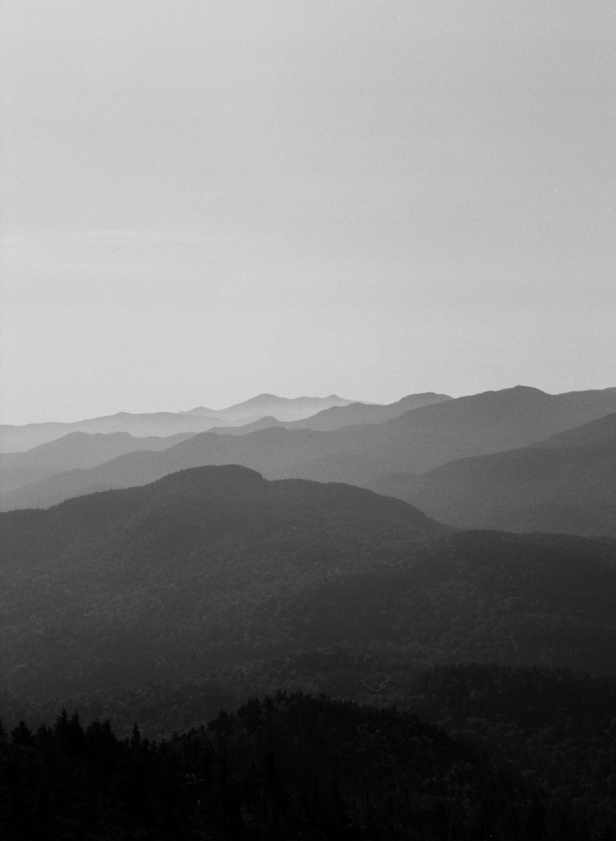 Black and white landscape photograph high up in the sky