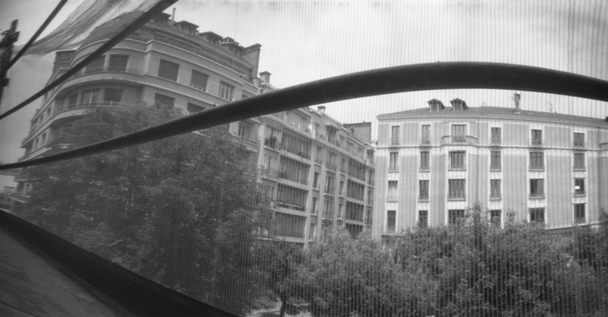 Pinhole black and white photography of a bridge