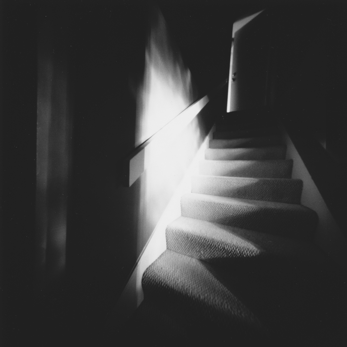 Black and white photograph of the stairs