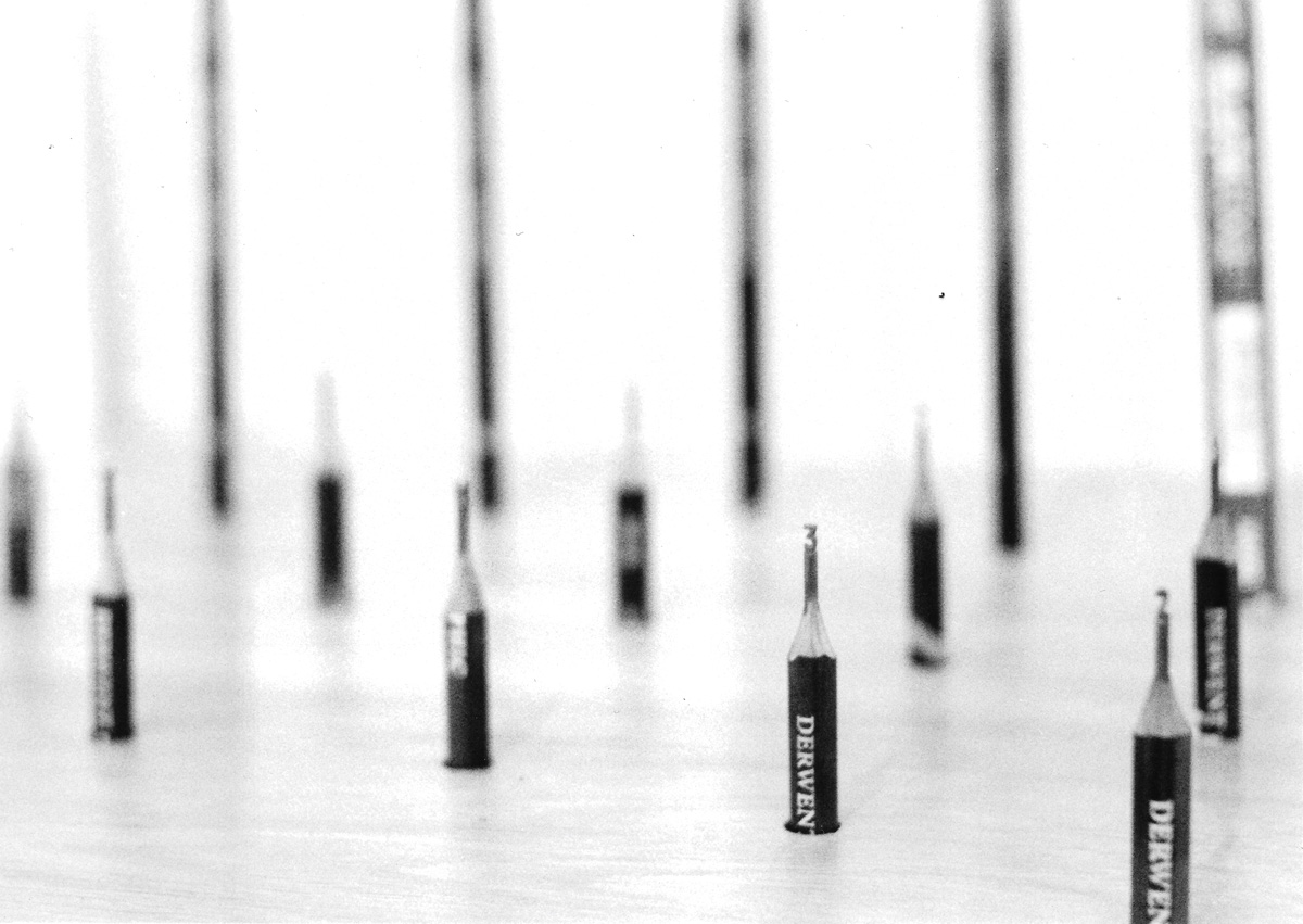 Black and white image of pencils