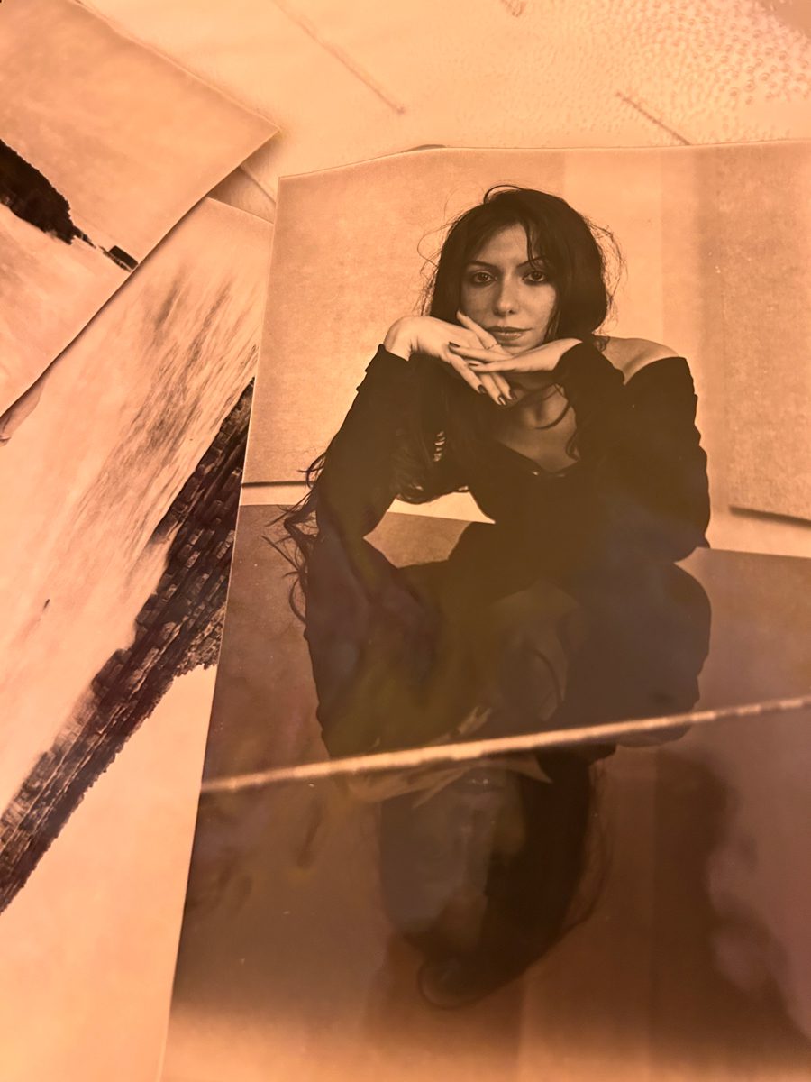 Black and white darkroom print of a woman