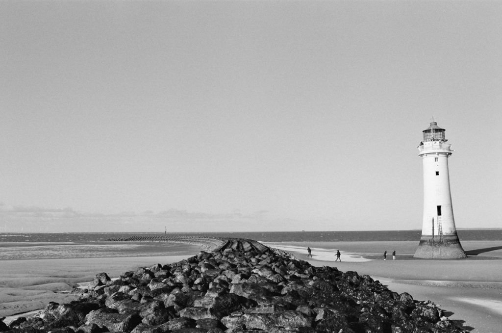 Black and white picture of a beach