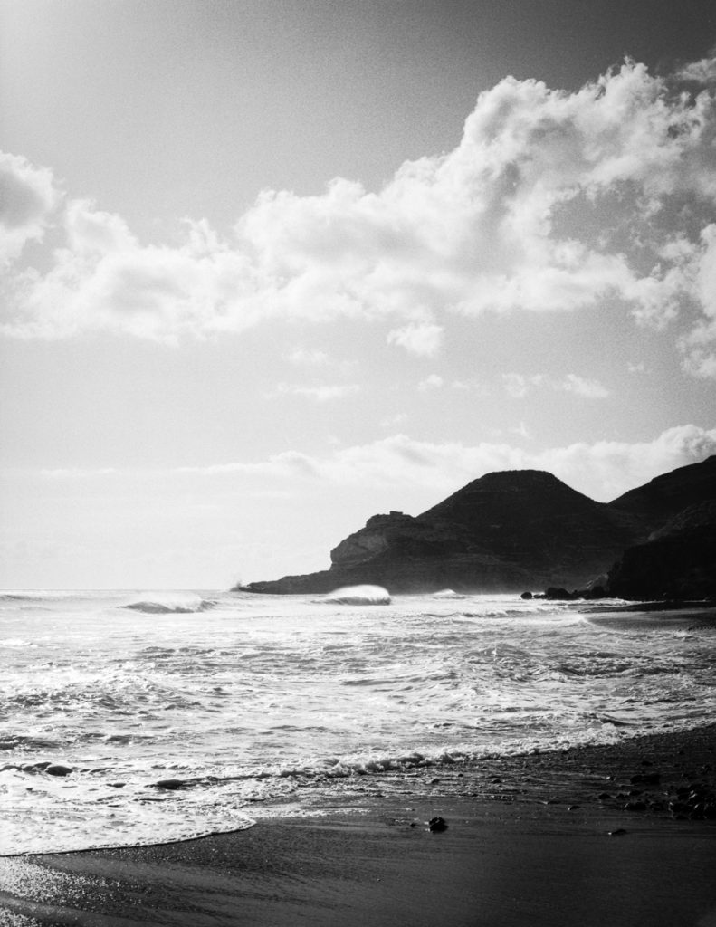 Black and white picture of the beach