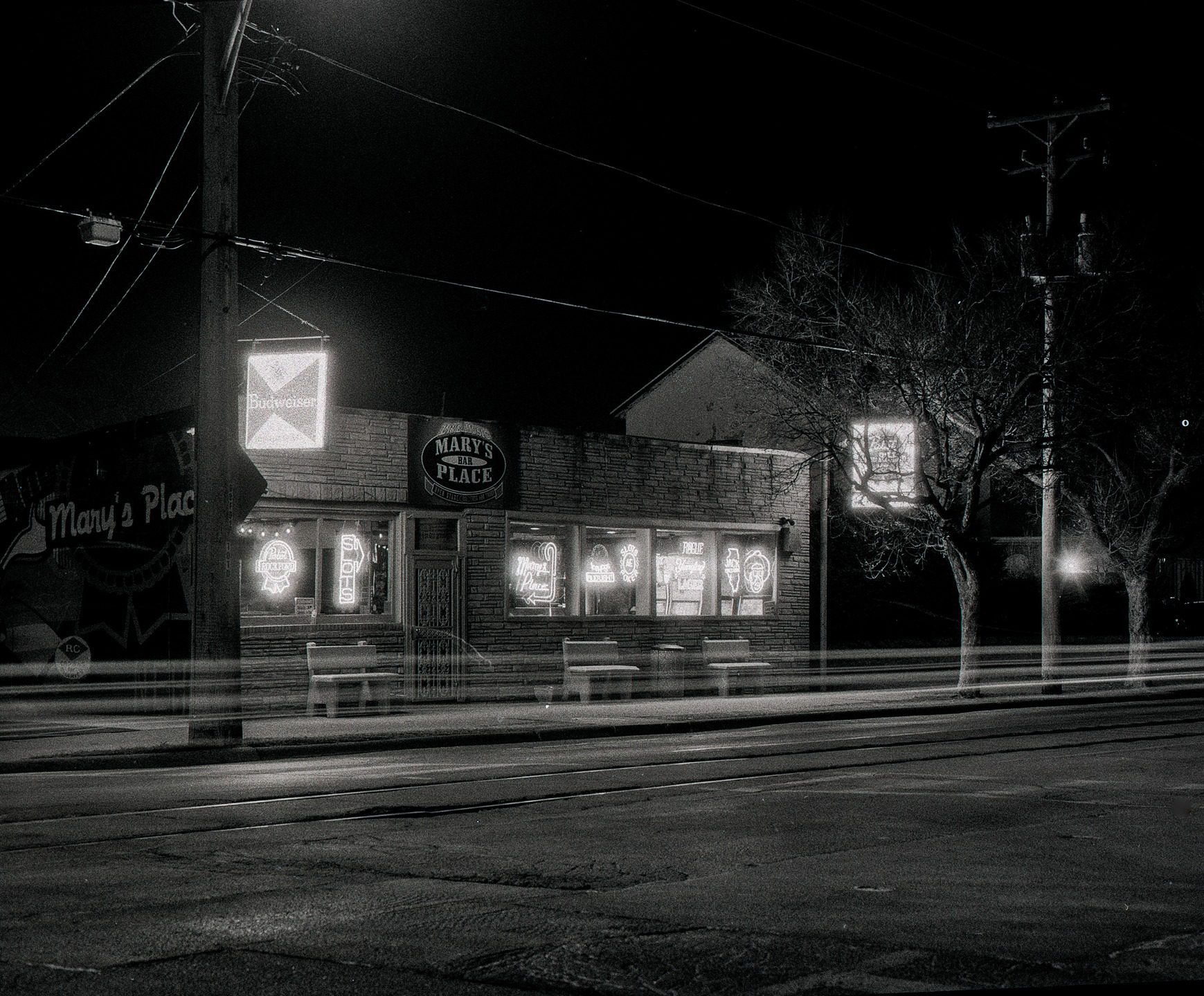 scott12287902/18/26 Week 7/52. Mary's Place. A true Rockford Original. In fact, the oldest bar in town. It's also ground zero for the local music scene. Gotta Love Mary's! Just watch for trains...Mamiya RB67, 127mm f/4.5, Ilford Delta 3200, Developed in Rodinal 1+25. #marysplace #rockfordil #pabstblueribbon #Ilfordphoto #fridayfavourites