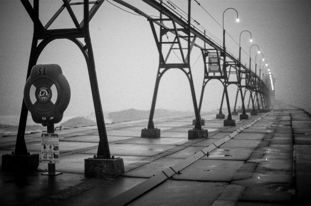 Eddie (Missed Focus Maestro)‬ ‪@eddieapoc.bsky.social‬ · 3d Steel and Fog South Haven, Michigan Nikon F4 Nikkor 55mm 1.2 Ilford FP4 #FP4Party #FridayFavourites #FilmPhotography